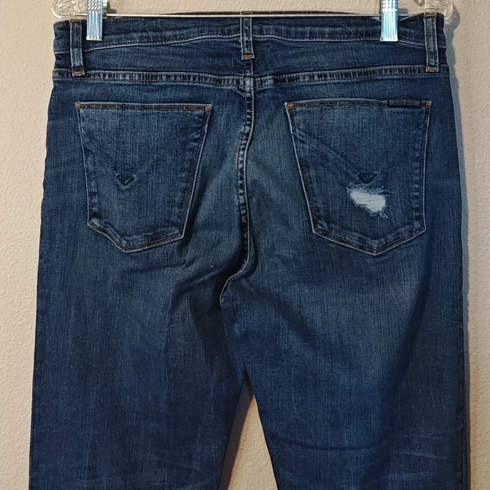 Hudson Colette Skinny Crop Jeans Women 31 Dark Wash Mid Rise Raw Step Hem Distre